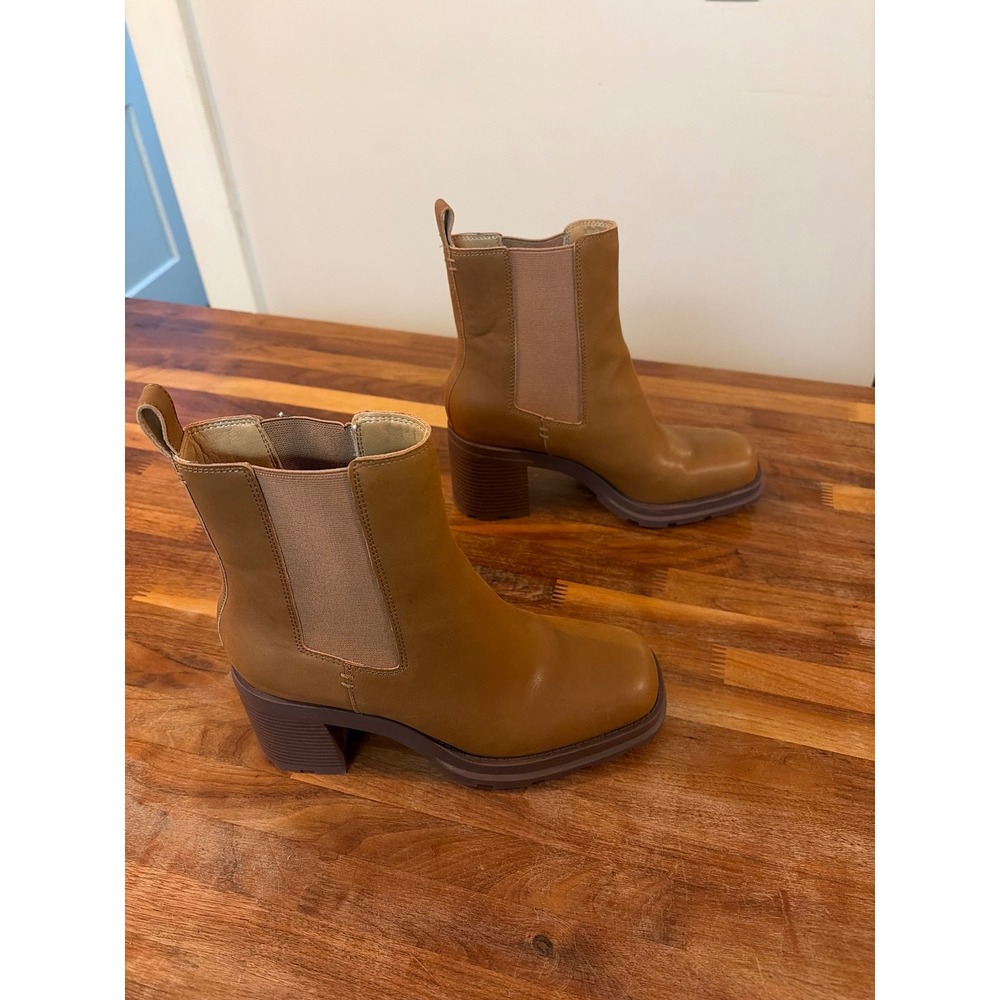 Crown Vintage Dilana Tan Leather Square Toe Chelsea Boots Womens 7.5 M